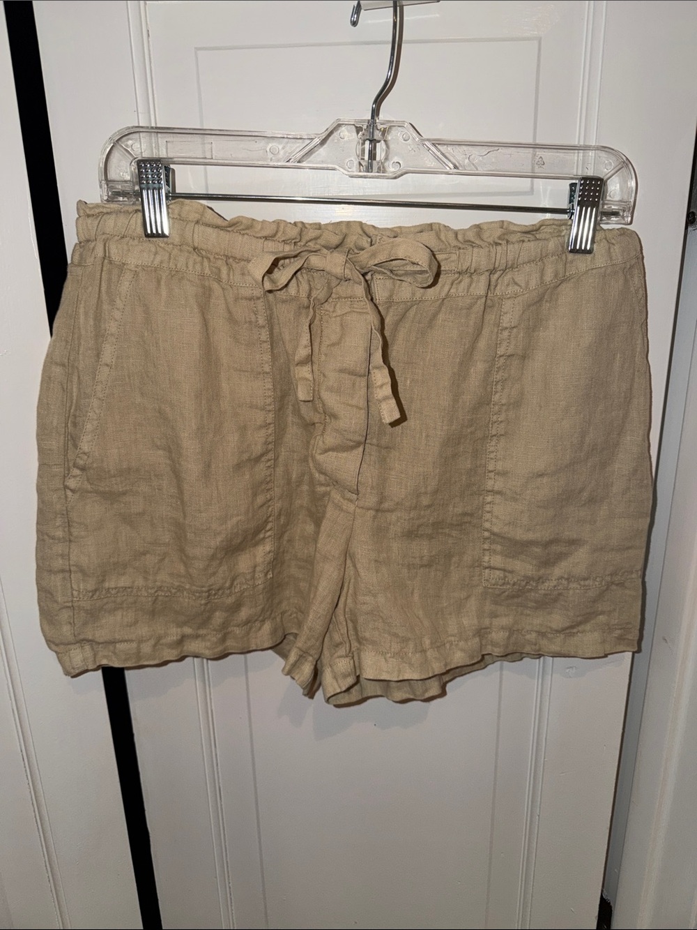 Michael Stars High Waist Linen Blend Drawstring Shorts — Beige